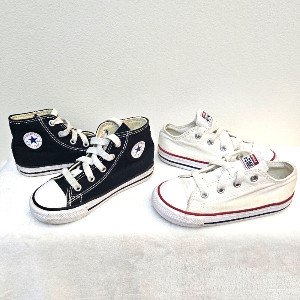 Converse CTAS Baby Sneaker Bundle Black Hi Top & White Low Top Lace Up Size 8